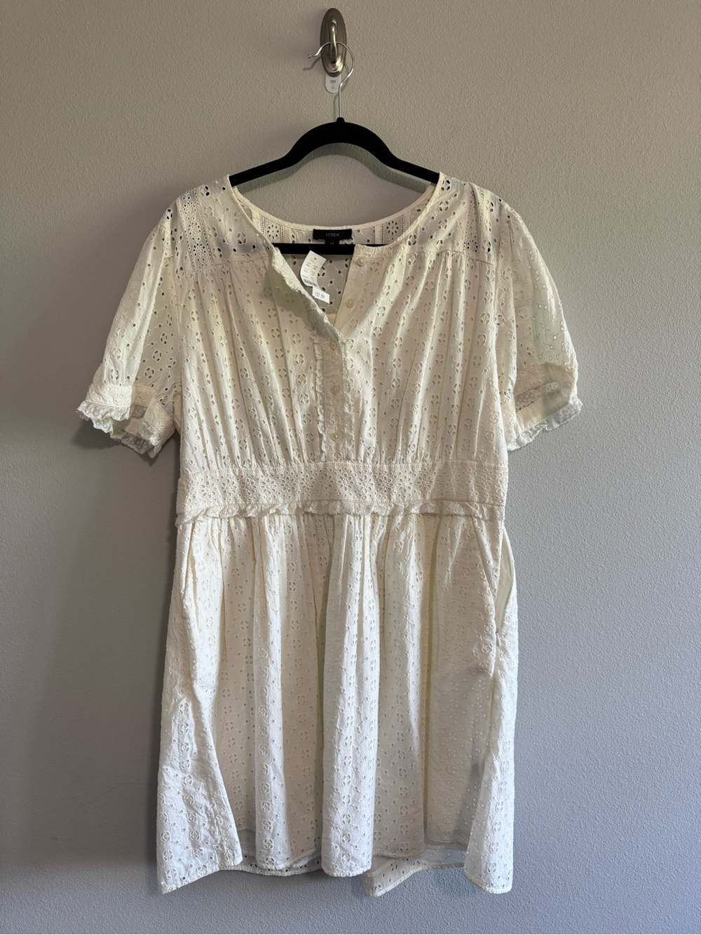 NWT JCrew Women's Eyelet Short-Sleeve Dress - White